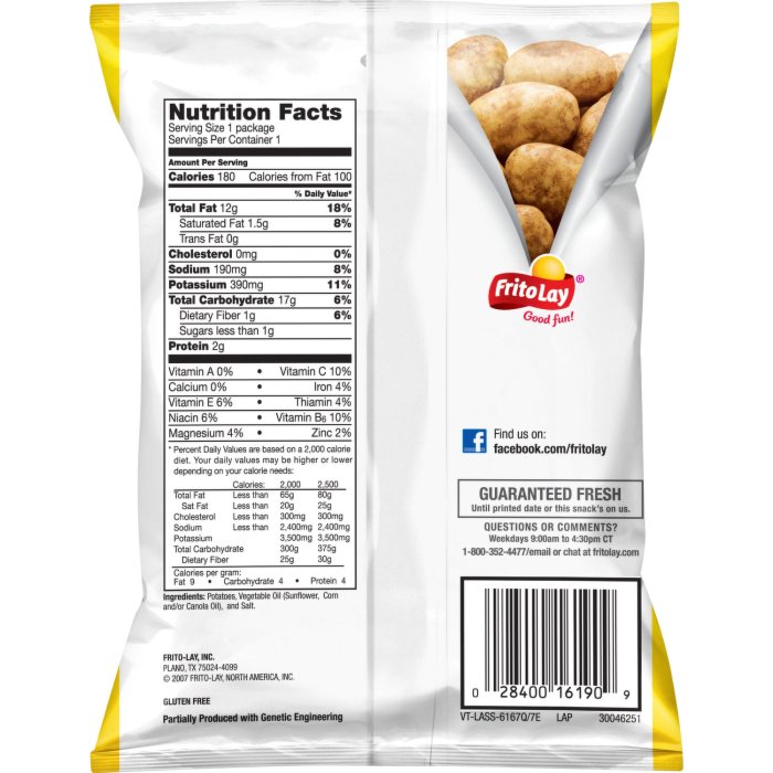 Lays potato chips nutrition facts