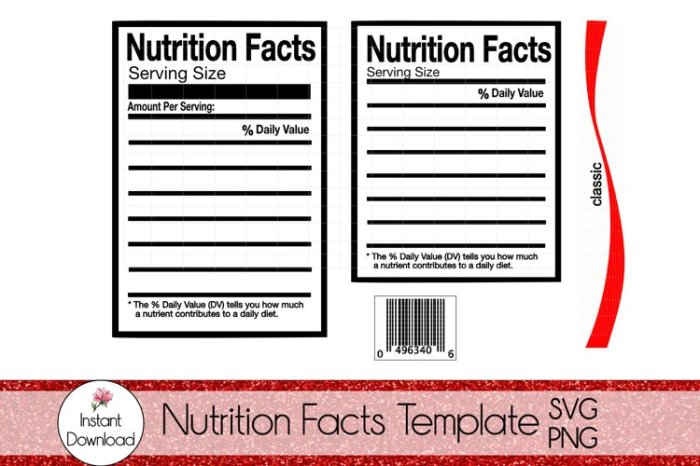 Nutrition facts sheet blank