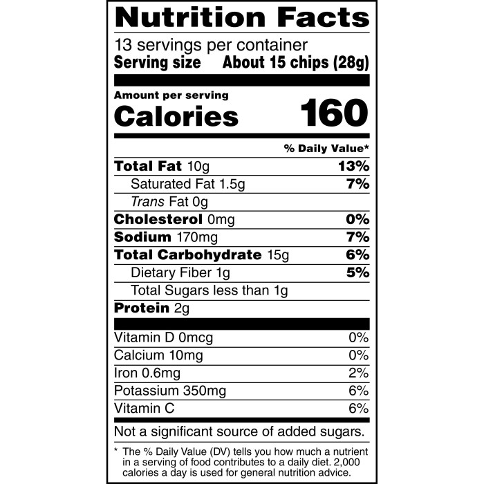 Lays potato chips nutrition facts