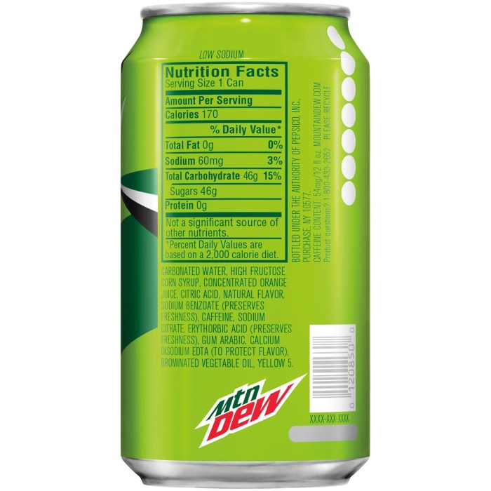 Mt dew nutrition facts