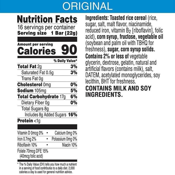 Rice krispie treat nutrition facts