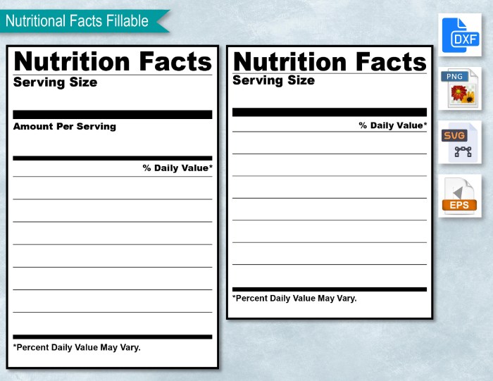 Nutrition facts sheet blank