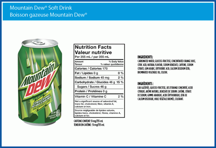 Mt dew nutrition facts